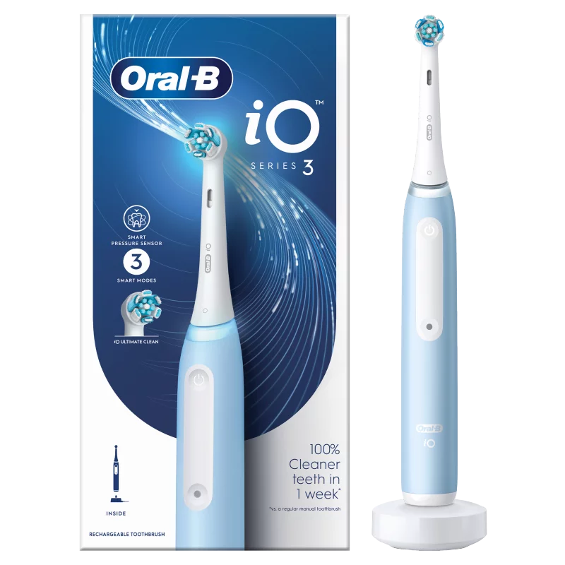 Oral-B iO 3 Elektromos Fogkefe, Kék, Braun Tervezéssel
