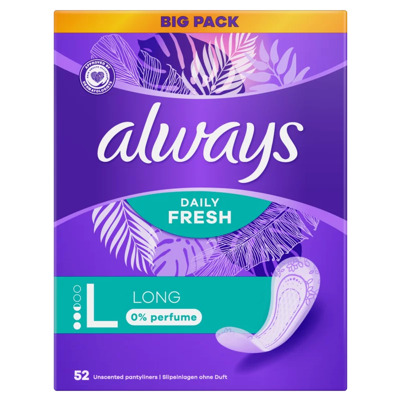 Always Daily Fresh Hosszú, 0% illatanyag 52 Darabos Kiszerelés