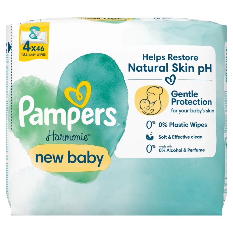 Pampers Harmonie New Baby Nedves Törlőkendő, 4 csomag = 184 db Törlőkendő