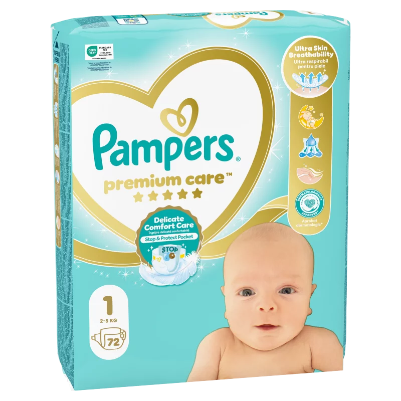 Pampers Premium Care, Méret: 1, 72 Pelenka, 2kg-5kg