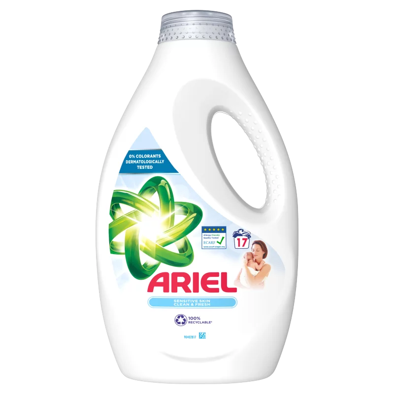 Ariel Folyékony Mosószer, 850ML, 17 Mosáshoz, Sensitive Skin Clean & Fresh