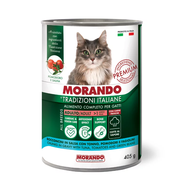 Morando TI nedves macskaeledel 405g tonhallal, paradicsommal és zöldbabbal