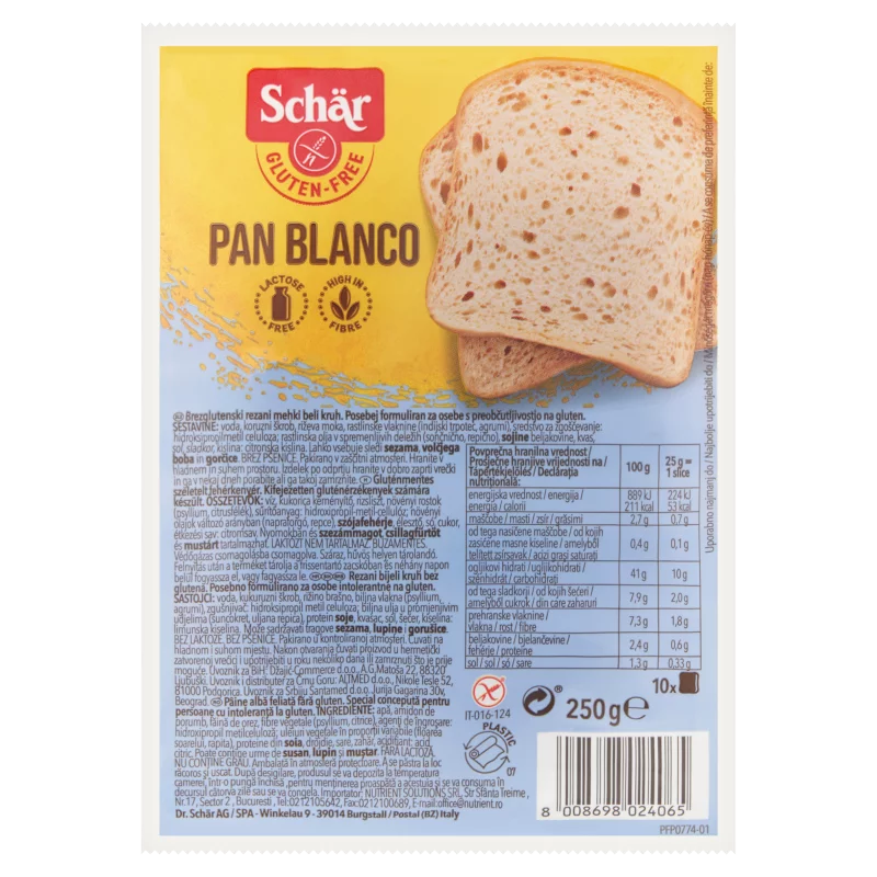 Schär gluténmentes szeletelt fehérkenyér 250 g