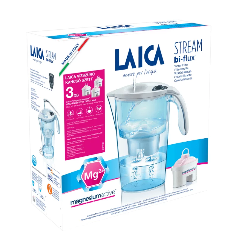 Laica Stream Line vízszűrő kancsó mechanikus kijelzővel fehér 3db mag. acti. bi-flux szűrő