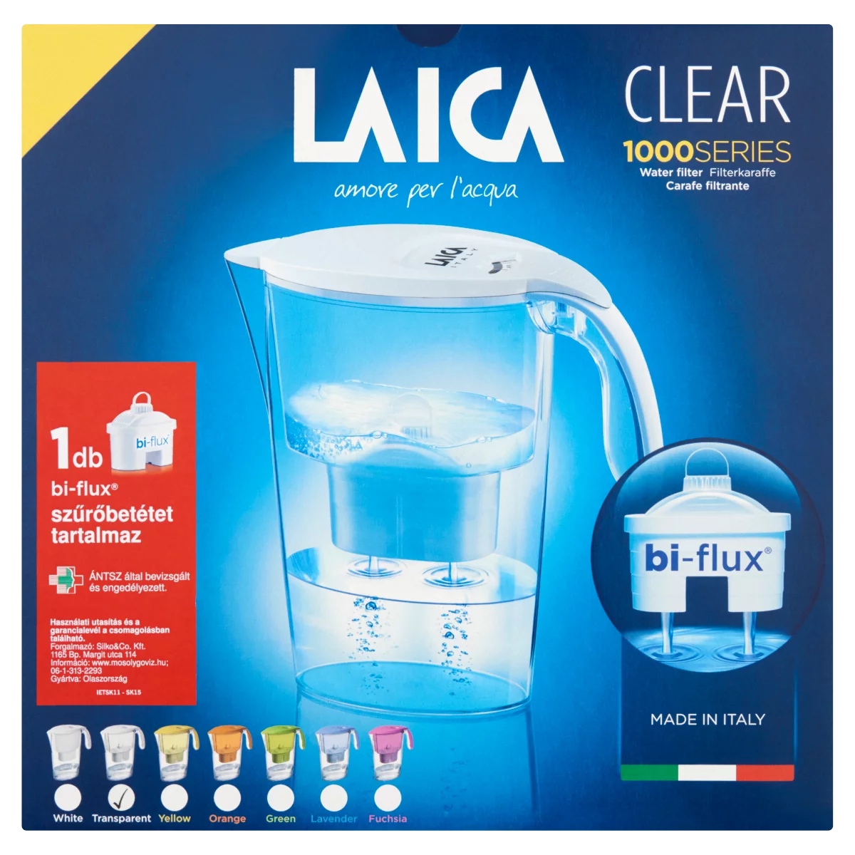 Laica Clear Line fehér vízszűrőkancsó 1 db bi-flux univerzál szűrőbetéttel 2,25 l