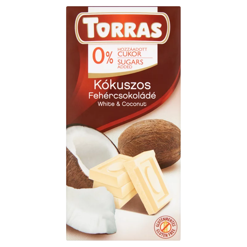Torras kókuszos fehércsokoládé hozzáadott cukor nélkül, édesítőszerrel 75 g