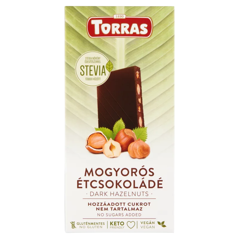 Torras mogyorós étcsokoládé hozzáadott cukor nélkül, édesítőszerrel 125 g