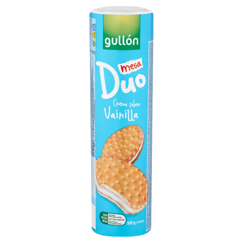 Gullón MegaDuo szendvicskeksz vanília ízesítésű krémmel töltve 500 g