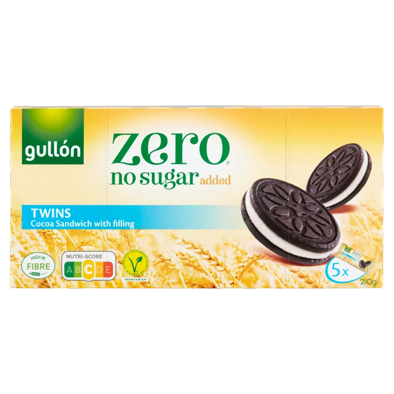 Gullón Zero kakaós keksz krém töltelékkel, édesítőszerrel 5 x 42 g (210 g)