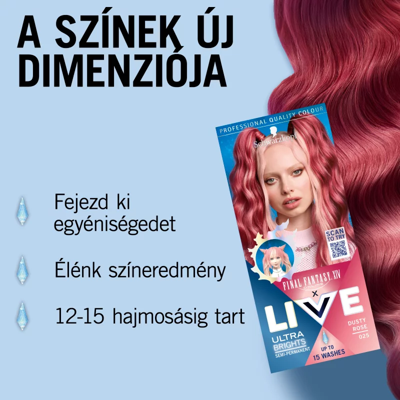 Schwarzkopf Live 12-15 hajmosásig tartó hajszínező 025 Füstös rózsa