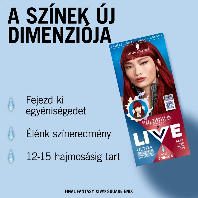 Schwarzkopf Live 12-15 hajmosásig tartó hajszínező 026 Sötét vörös