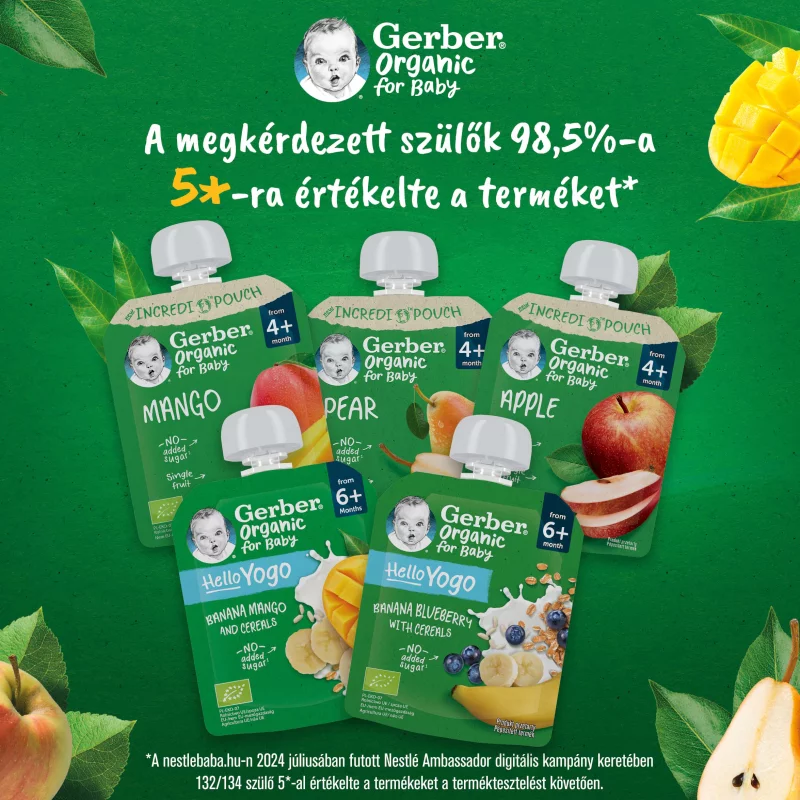 Gerber Organic for Baby Hello Yogo bio banán-áfonya gyümölcspüré gabonával 6 hónapos kortól 80 g