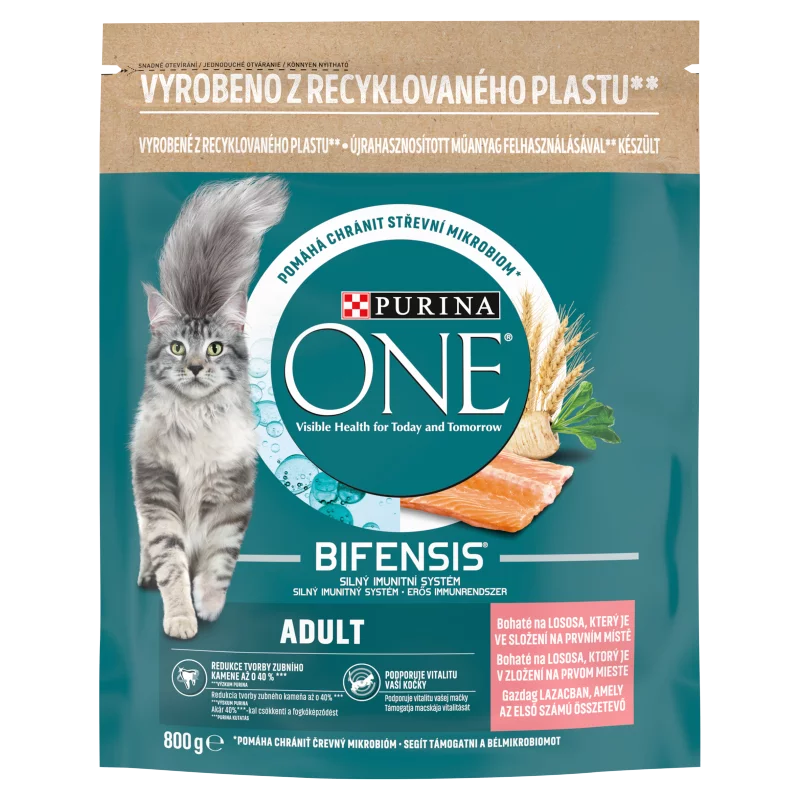 Purina One Adult teljes értékű állateledel felnőtt macskák számára lazaccal 800 g