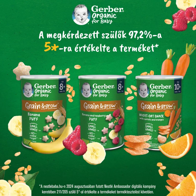 Gerber Organic banános és málnás bio gabonasnack 8 hónapos kortól 35 g