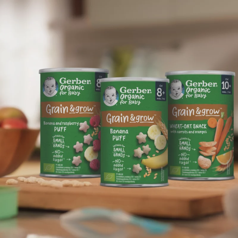 Gerber Organic banános és málnás bio gabonasnack 8 hónapos kortól 35 g