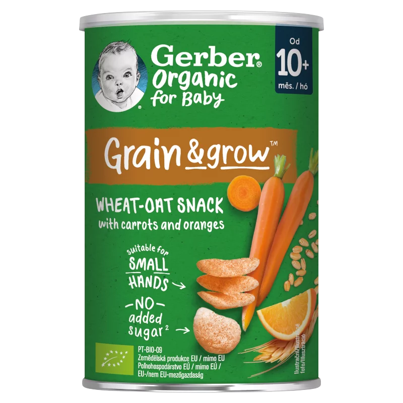 Gerber bio sárgarépás és narancsos bio búza- és zabsnack 10 hónapos kortól 35 g 