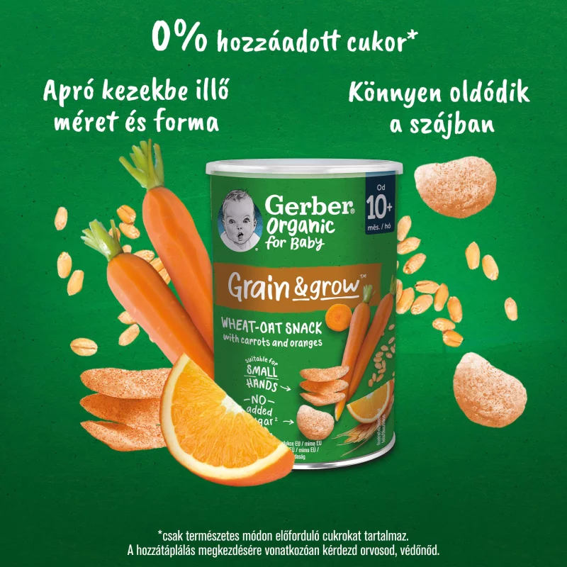 Gerber bio sárgarépás és narancsos bio búza- és zabsnack 10 hónapos kortól 35 g 
