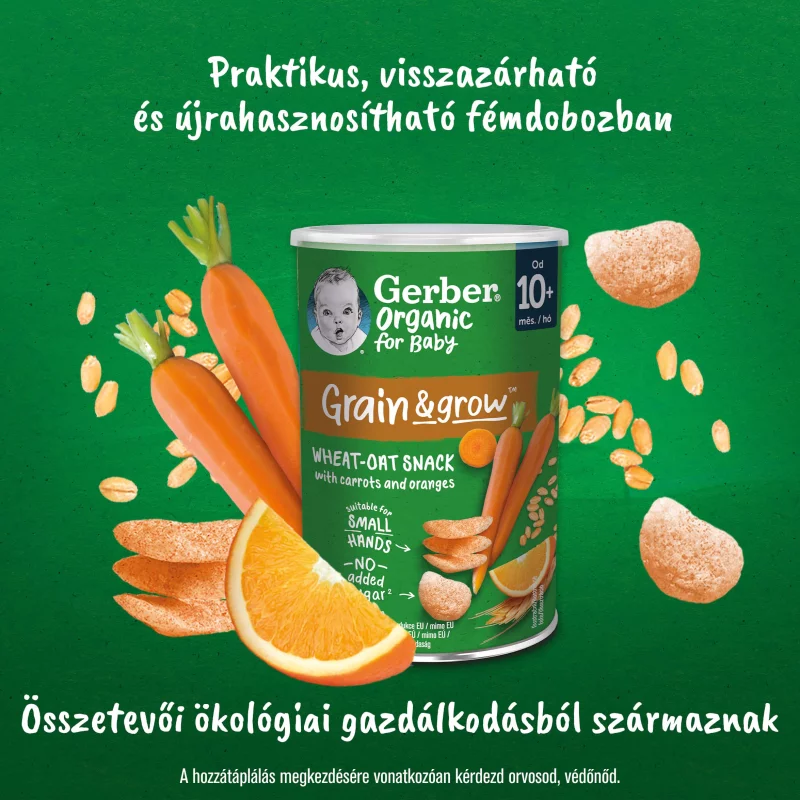 Gerber bio sárgarépás és narancsos bio búza- és zabsnack 10 hónapos kortól 35 g 