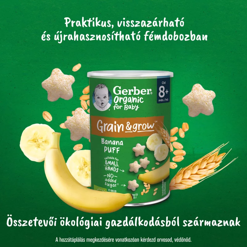 Gerber Organic banános bio gabonasnack 8 hónapos kortól 35 g