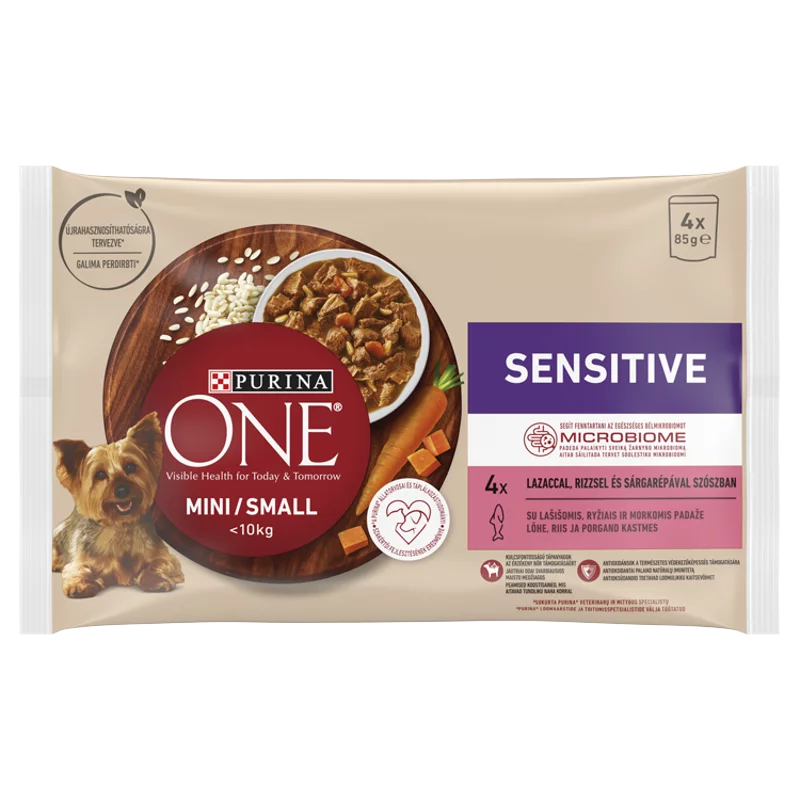 Purina One Mini teljes értékű állateledel mini és kistestű felnőtt kutyák számára 4 x 85 g (340 g)