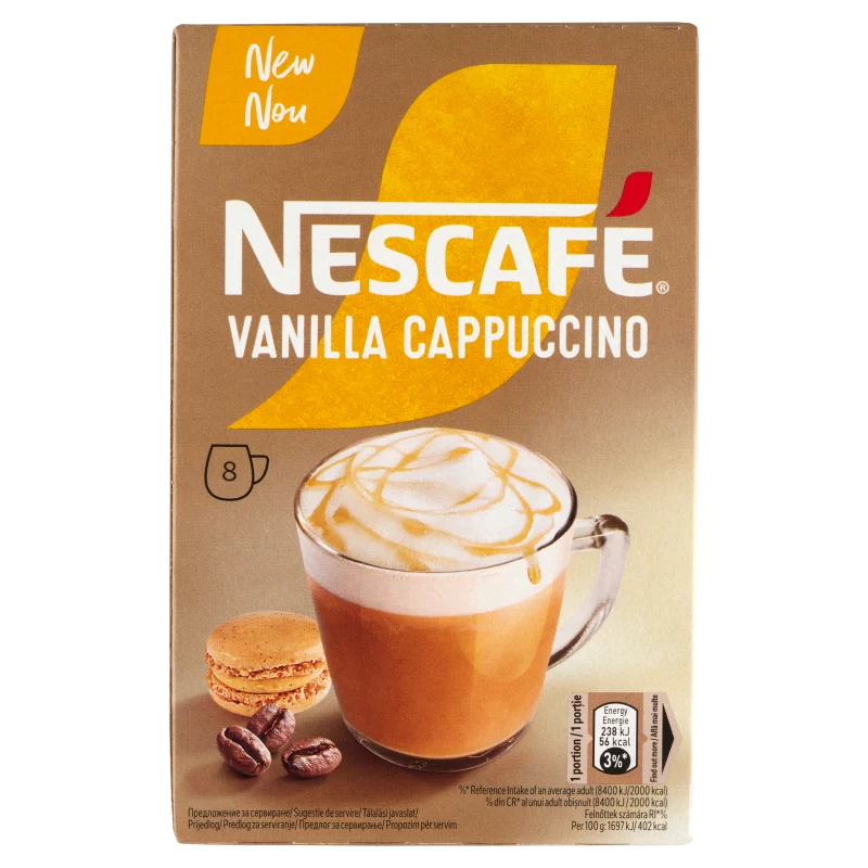 NESCAFÉ Vanilla Cappuccino vanília ízű azonnal oldódó kávéspecialitás 8 x 14 g (112 g)