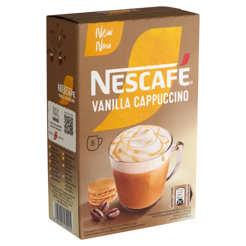 NESCAFÉ Vanilla Cappuccino vanília ízű azonnal oldódó kávéspecialitás 8 x 14 g (112 g)