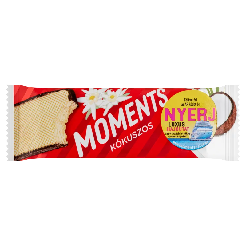 Moments kakaós bevonómasszába mártott, kókuszos krémmel töltött ostyaszelet 45 g