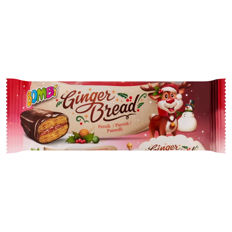 Bombi Ginger Bread kakaós bevonómasszába mártott, vegyes gyümölcsös lekvárral töltött puszedli 45 g