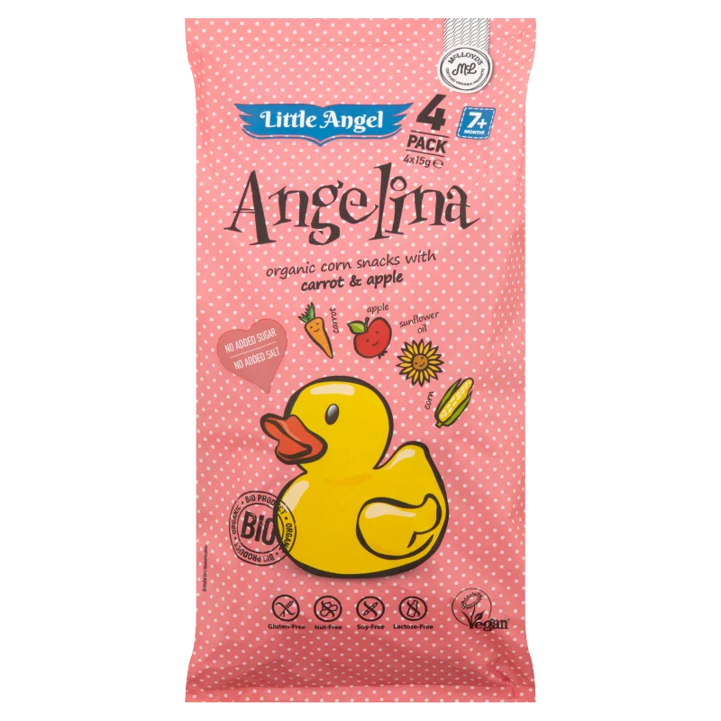 Little Angel Angelina extrudált kukoricás bio snack répával és almával 4 x 15 g (60 g)