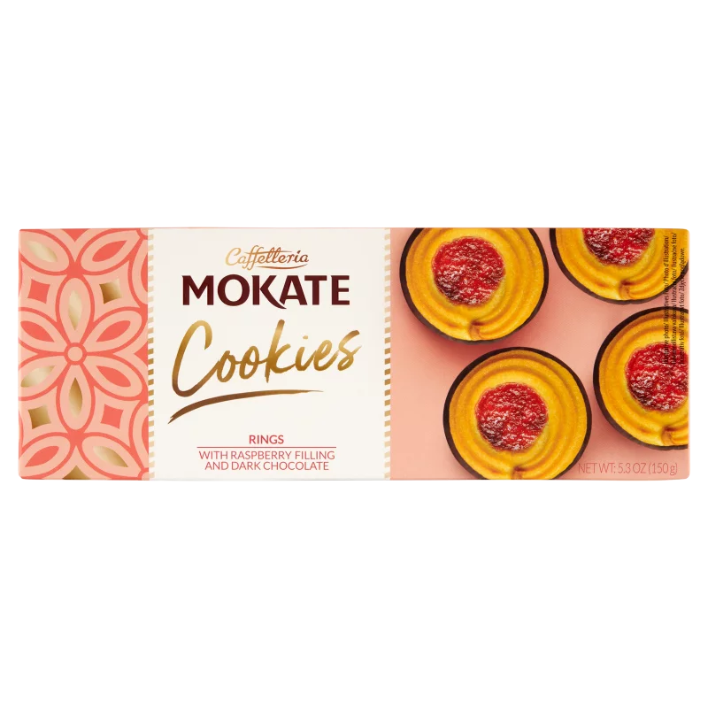 Mokate étcsokoládé málna ízű töltött keksz karikák 150 g