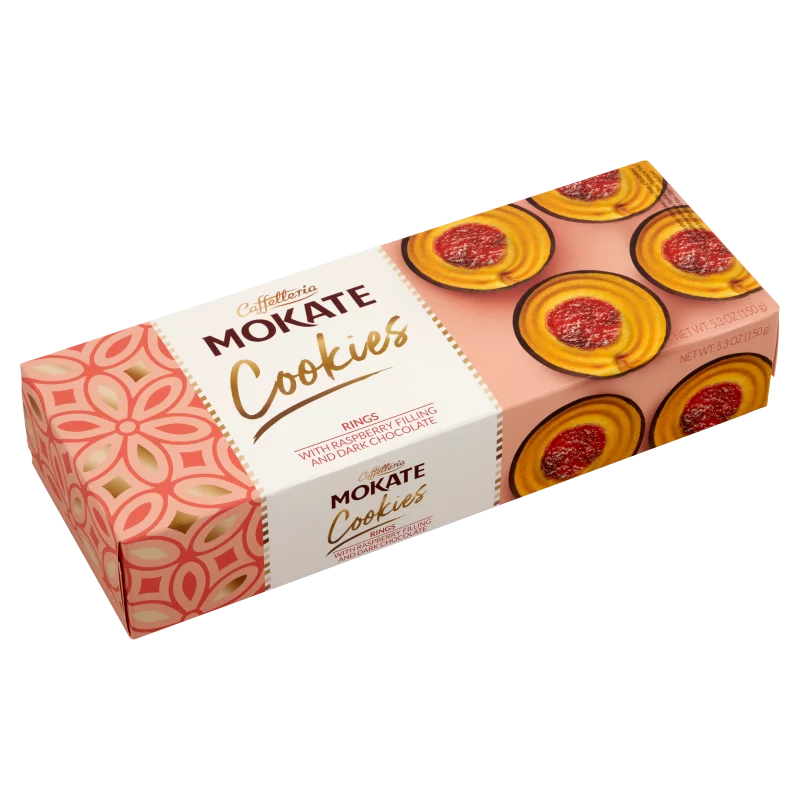 Mokate étcsokoládé málna ízű töltött keksz karikák 150 g