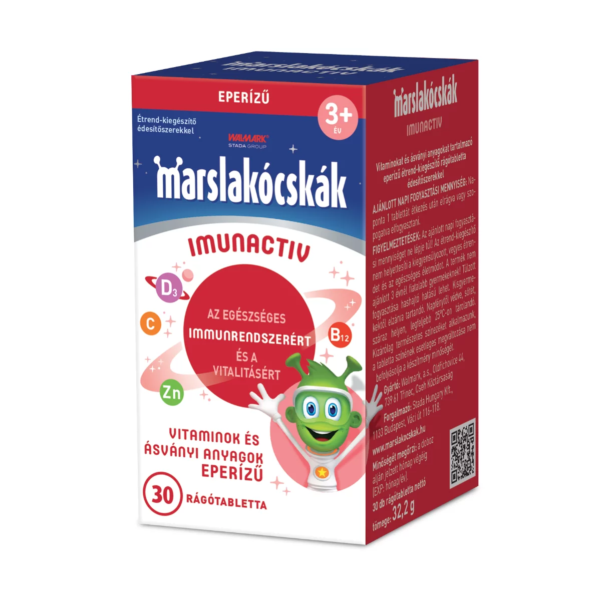 Marslakócskák Imunactiv eperízű étrend-kiegészítő rágótabletta édesítőszerekkel 30 db