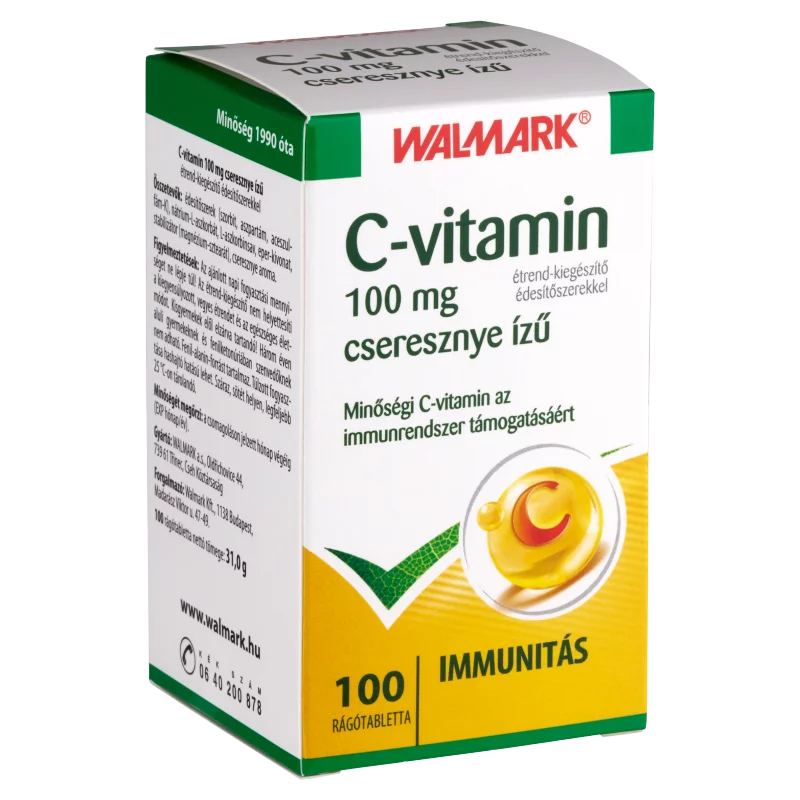 Walmark C-vitamin 100 mg cseresznye ízű étrend-kiegészítő rágótabletta édesítőszerekkel 100 db 31 g