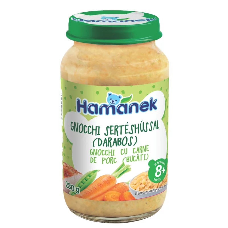 Hamánek bébiétel 230g gnocchi sertéshús darabokkal menü 8hó+
