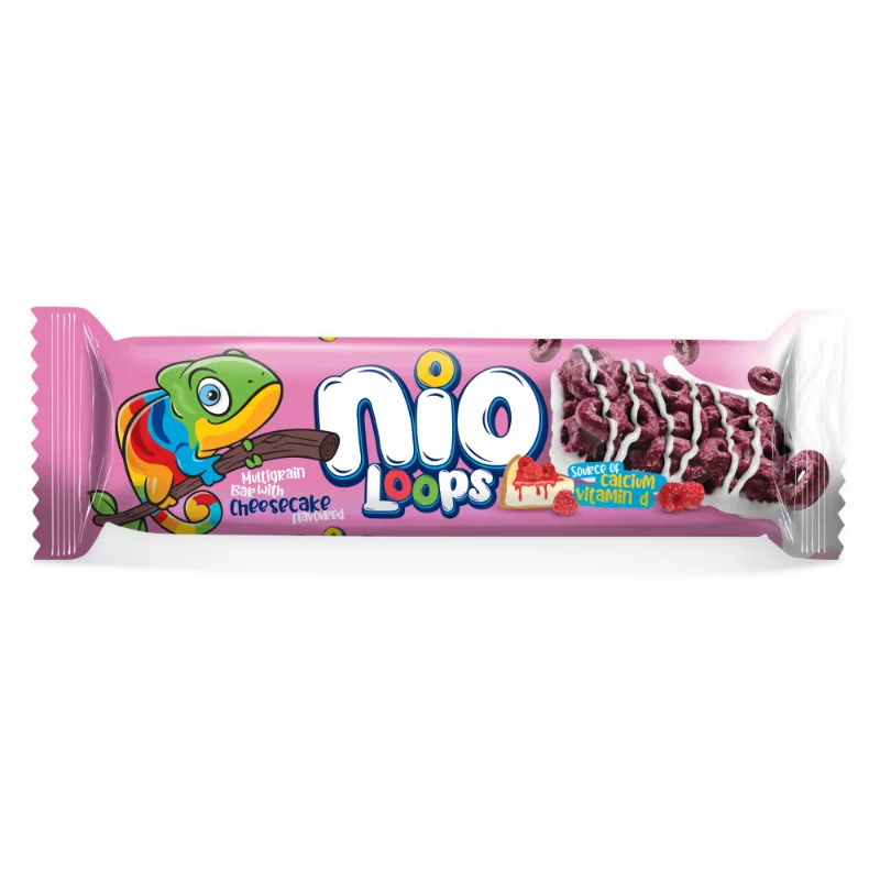 Nio gabonapehely-szelet 23g sajttorta ízesítésű fehér bevonóval Loops
