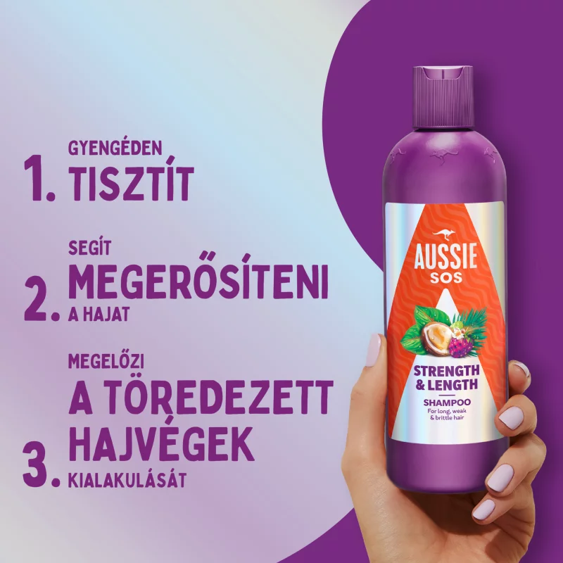 Aussie SOS Strength & Length Sampon 300ml Hosszú, Elgyengült és Igénybevett Hajra