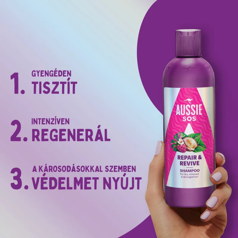 Aussie SOS Repair & Revive Sampon 300ml Száraz, Igénybevett, Károsodott Hajra
