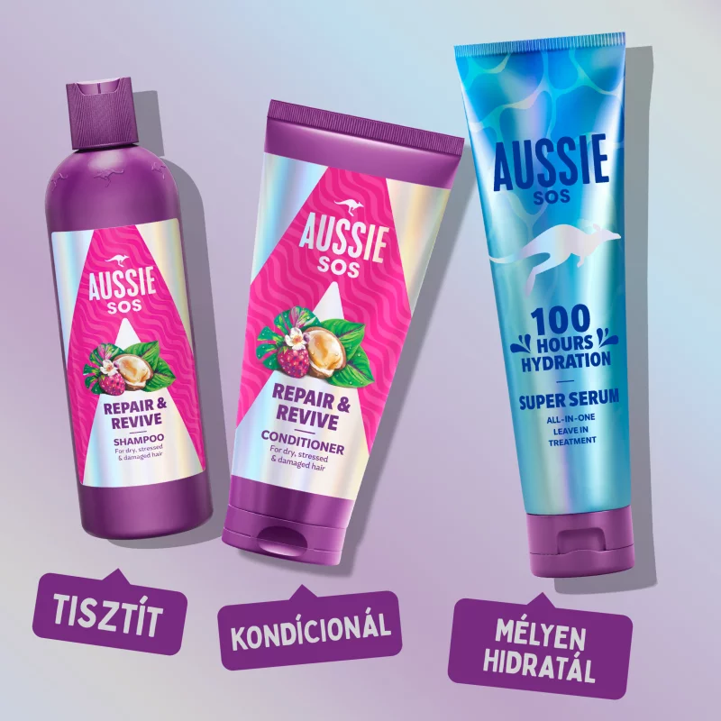 Aussie SOS Repair & Revive Sampon 300ml Száraz, Igénybevett, Károsodott Hajra