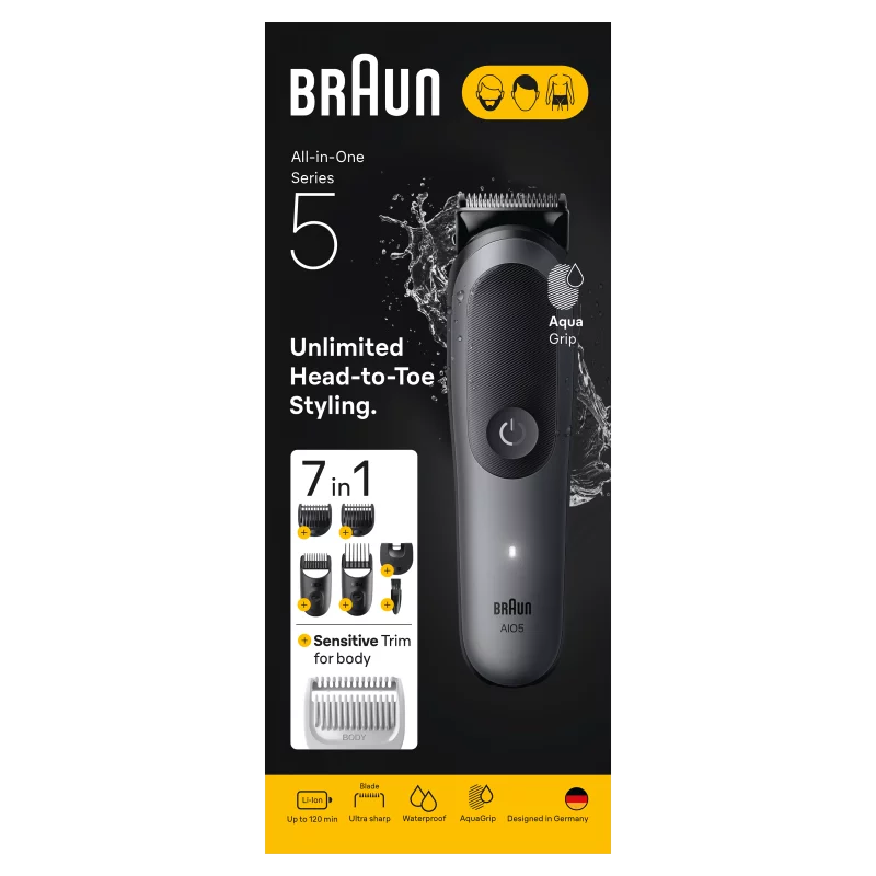 Braun Series 5 Multifunkciós Készlet, 7 az 1-ben Szőrtelenítő, Éles Penge, Testszőrnyírás, AIO5520