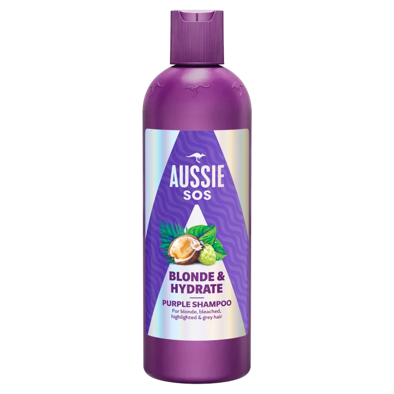 Aussie SOS Blonde & Hydrate Hamvasító Sampon 300ml Szőkített, Melírozott vagy Ősz Hajra