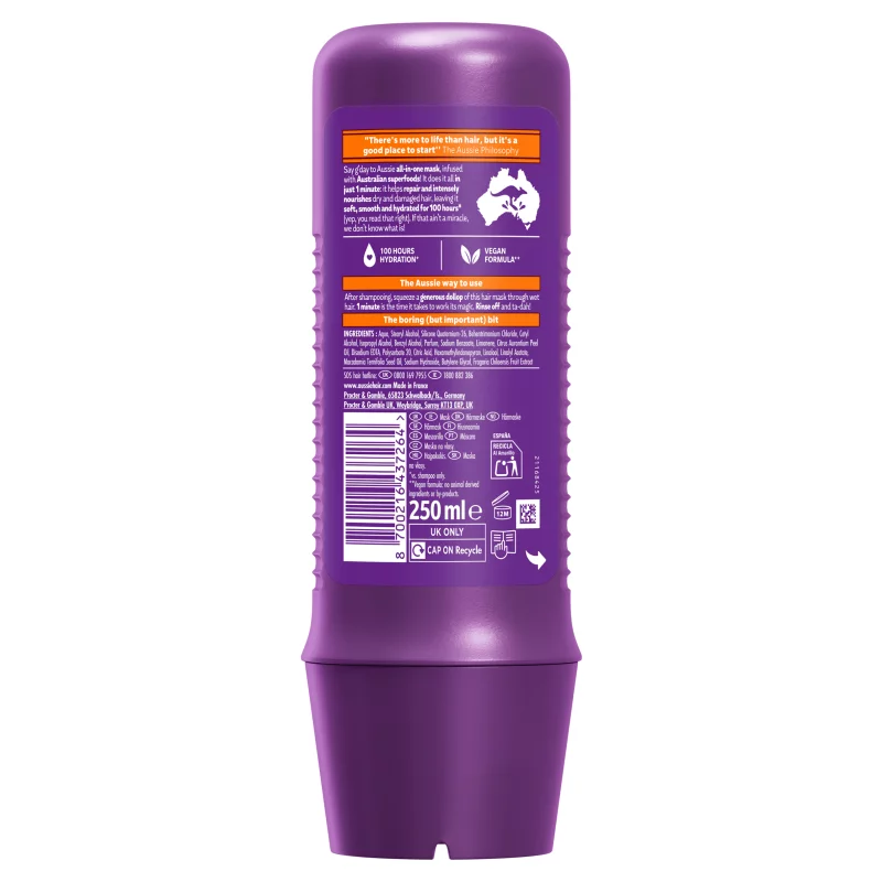 Aussie SOS 1 Minute Miracle Repair Megmentő Pakolás 250ml Károsodott Haj Mélytáplásására