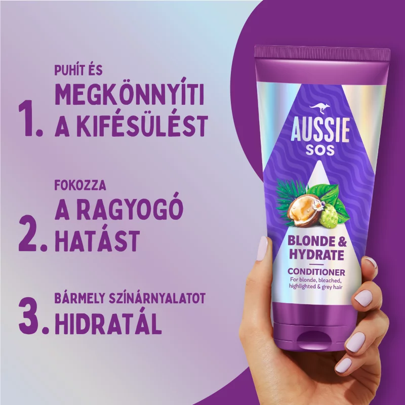 Aussie SOS Blonde & Hydrate Balzsam 200ml Szőkített, Melírozott vagy Ősz Hajra