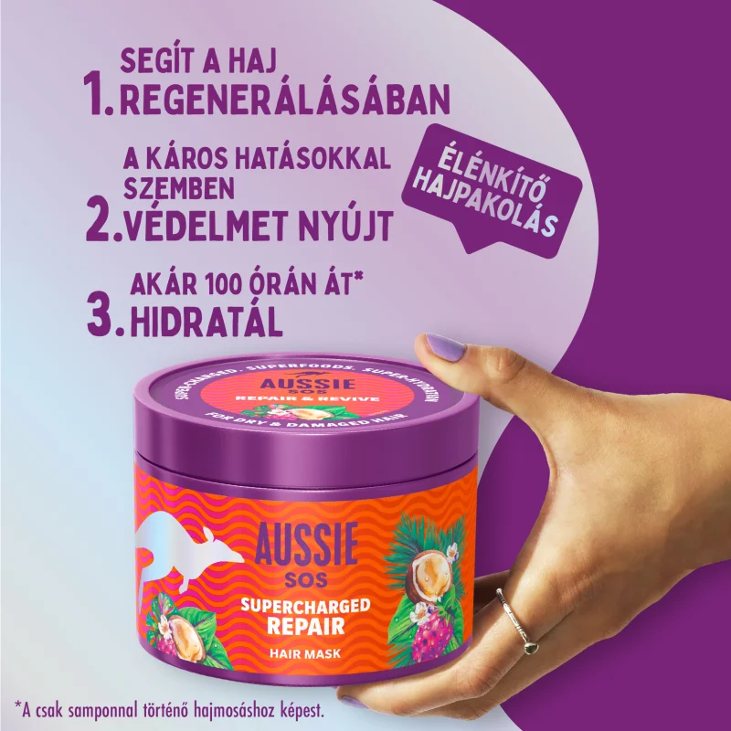 Aussie SOS Supercharged Repair Hajpakolás Rendkívül Száraz és Károsodott Hajra