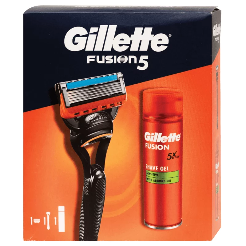 Gillette ajándékcsomag Fusion 5 borotva + Sensitive gél 200ml