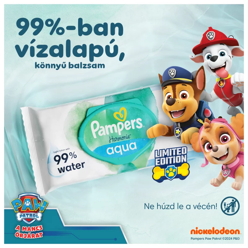 Pampers Harmonie Aqua Nedves Törlőkendő, 3 Csomag = 144 db