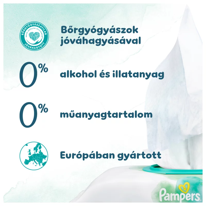 Pampers Harmonie Aqua Nedves Törlőkendő, 3 Csomag = 144 db