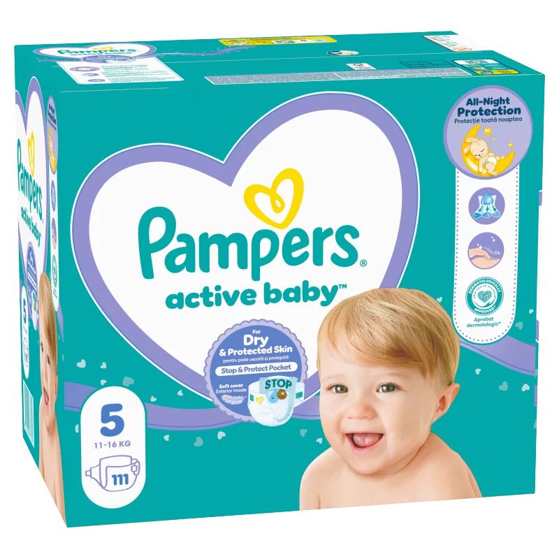 Pampers Active Baby Pelenka, Méret: 5, 111 db Pelenka, 11kg-16kg