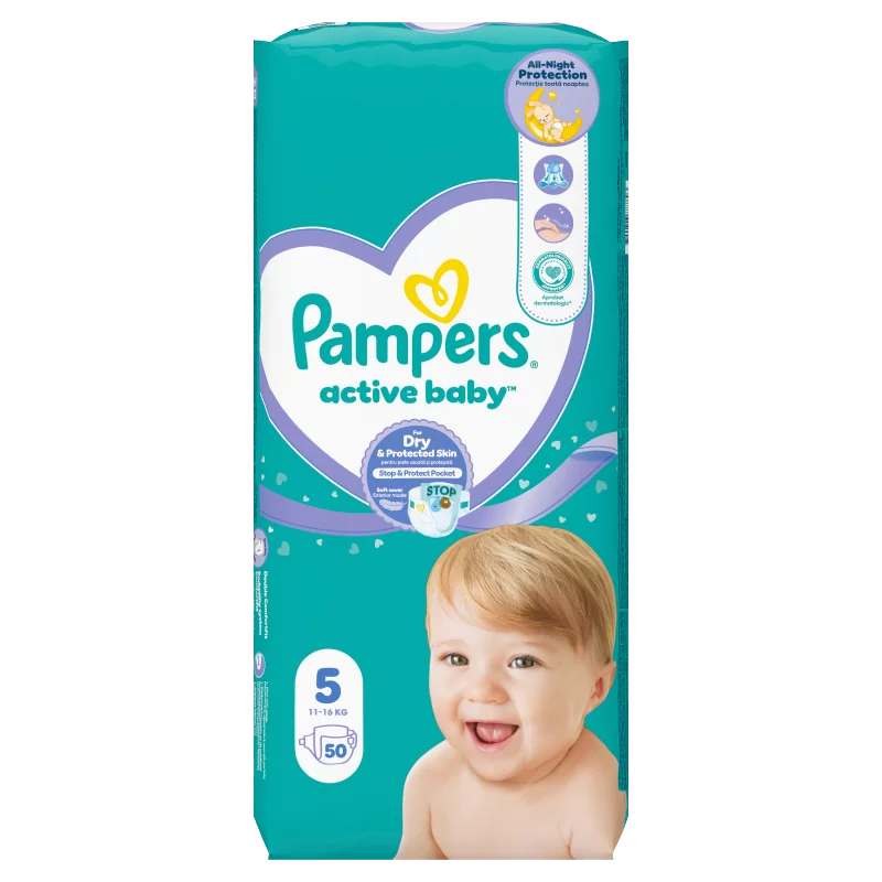 Pampers Active Baby Pelenka, Méret: 5, 50 db Pelenka, 11kg-16kg