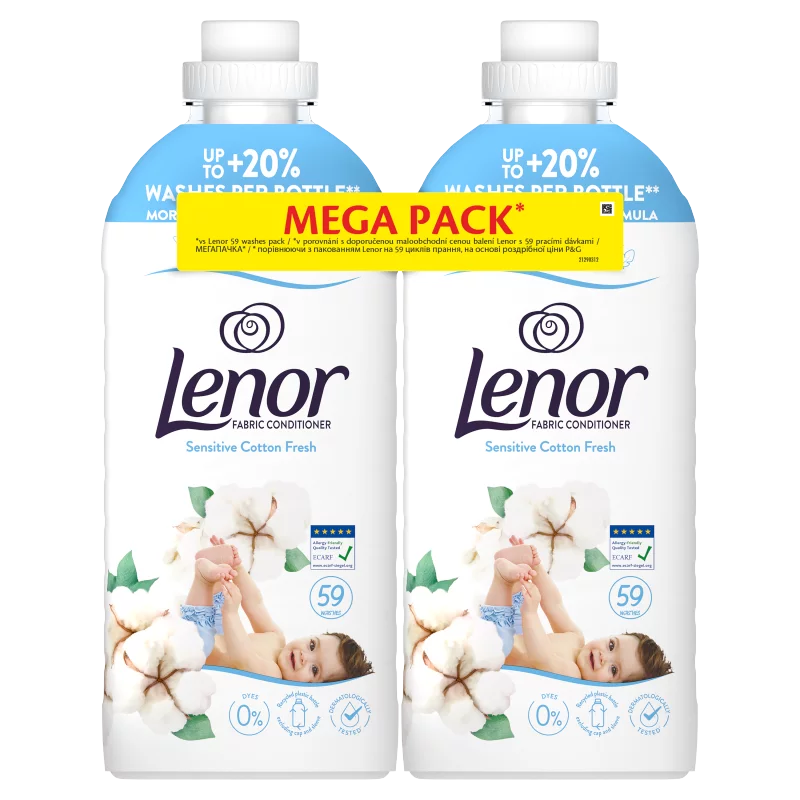 Lenor  Textilöblítő 118 Mosáshoz, Sensitive Cotton Fresh