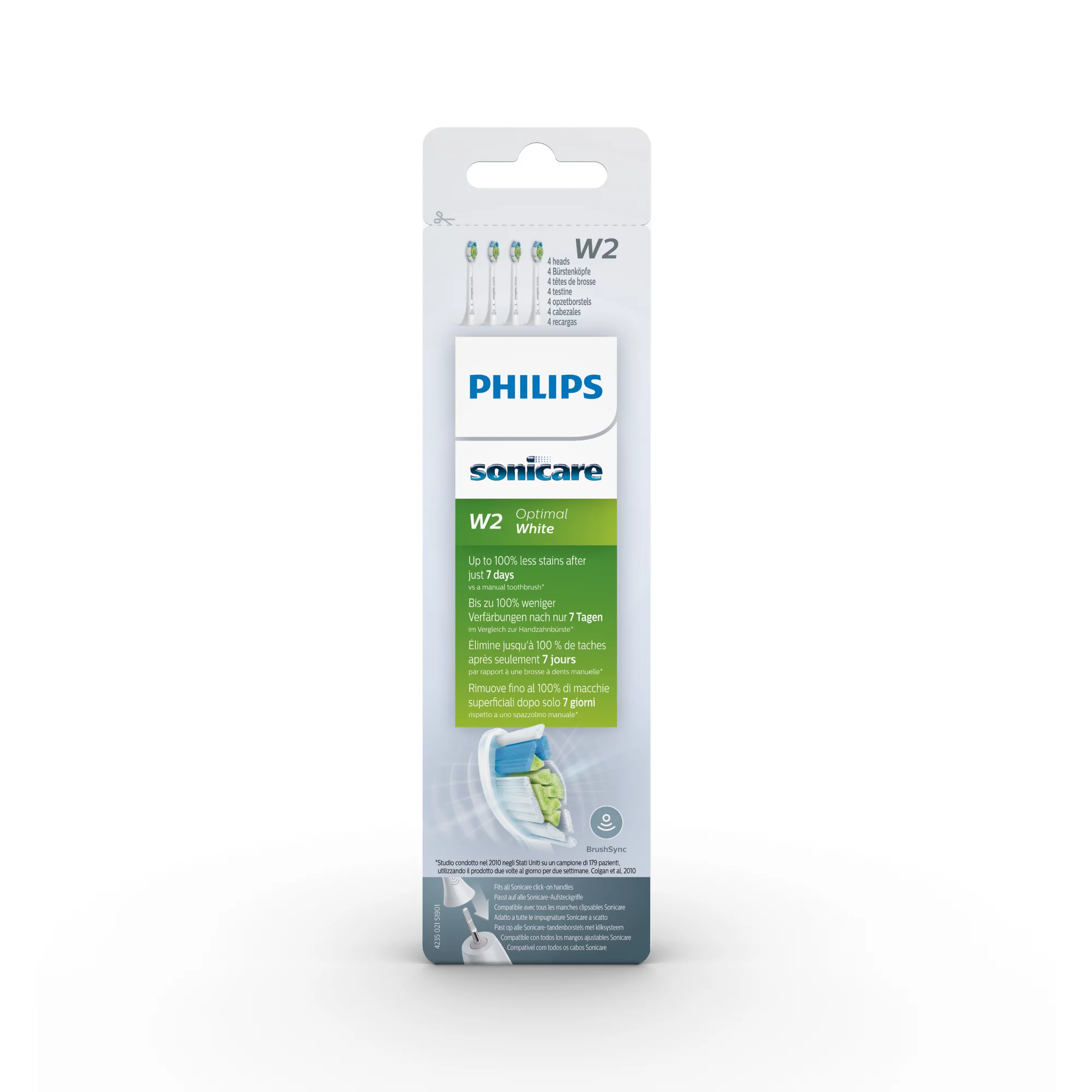 Philips Sonicare W2 Optimal White standard fogkefefej csomag, 4db, fehér
